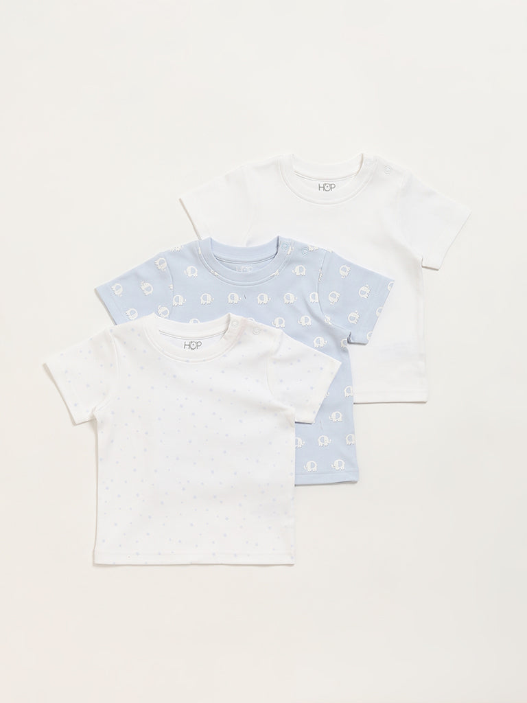HOP Baby Blue Printed T-Shirt - Pack of 3