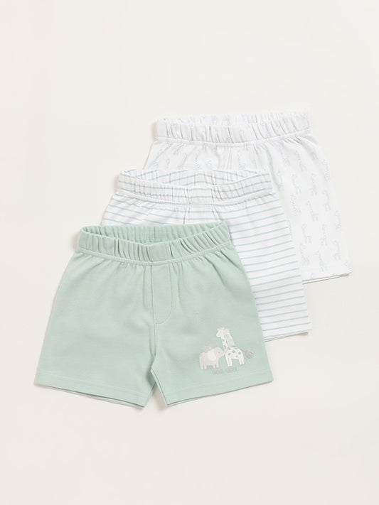 HOP Baby Light Sage Printed Shorts - Pack of 3