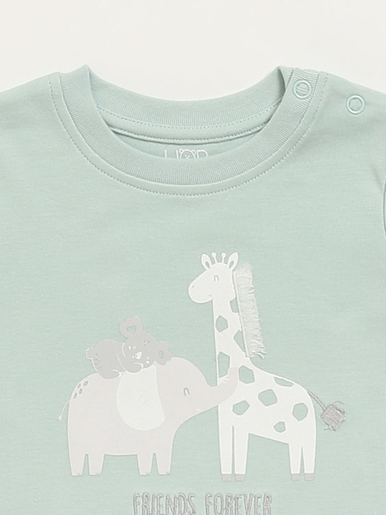HOP Baby Light Sage Printed T-Shirt - Pack of 3