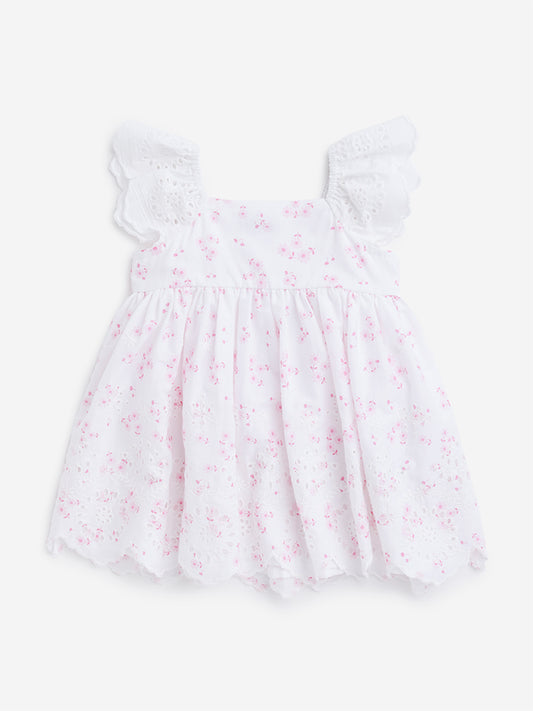 HOP Baby White Floral Design Fit and Flare Dress