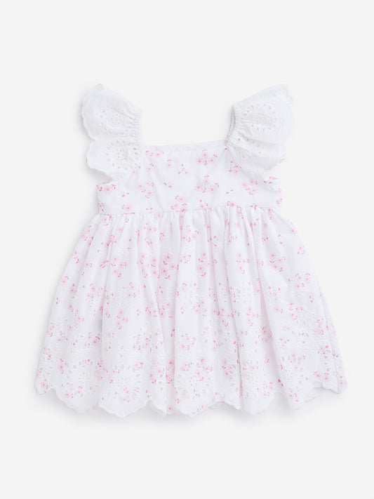 HOP Baby White Floral Design Fit and Flare Dress