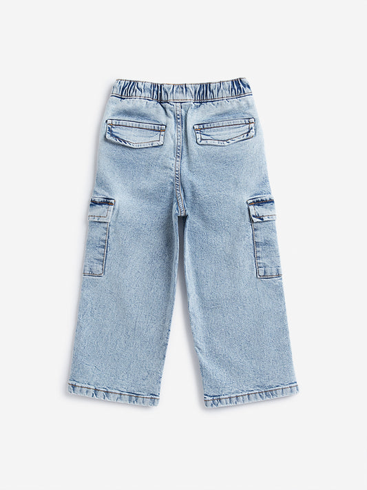 HOP Kids Blue Washed Mid Rise Relaxed Fit Jeans