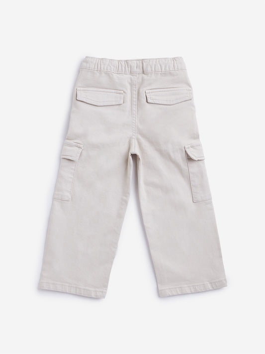 HOP Kids Beige Mid Rise Relaxed Fit Jeans