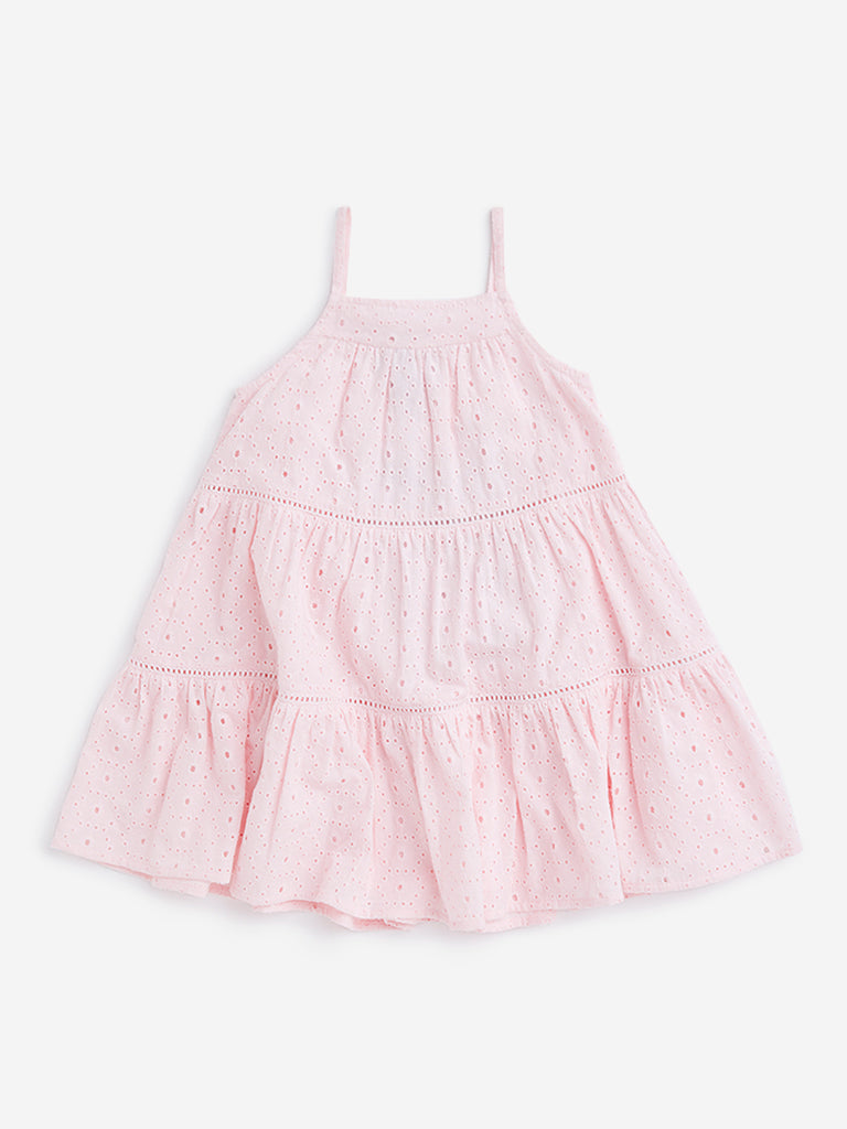 HOP Kids Light Pink Schiffli Detailed Dress