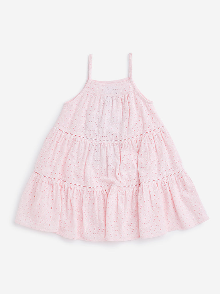 HOP Kids Light Pink Schiffli Detailed Dress