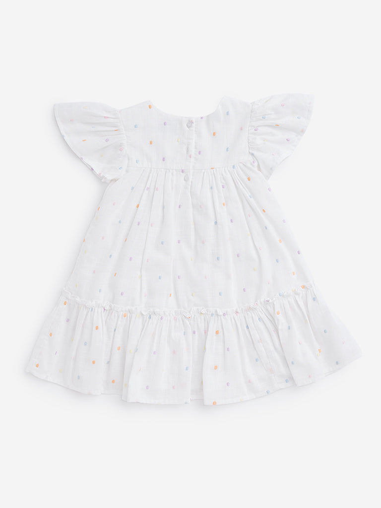 HOP Kids Off-White Embroidered Spotted Dress