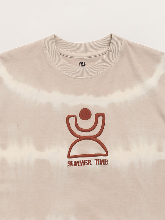 Y&F Kids Beige Printed T-Shirt