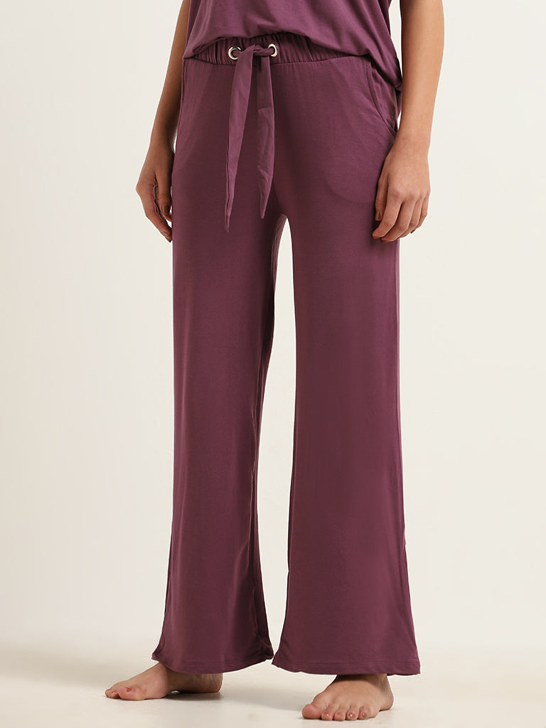 Wunderlove Purple Flared Cotton Supersoft Pants