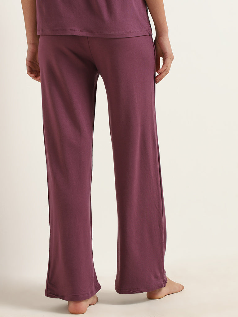 Wunderlove Purple Flared Cotton Supersoft Pants