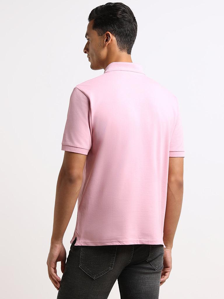 WES Casuals Pink Relaxed Fit Polo T-Shirt