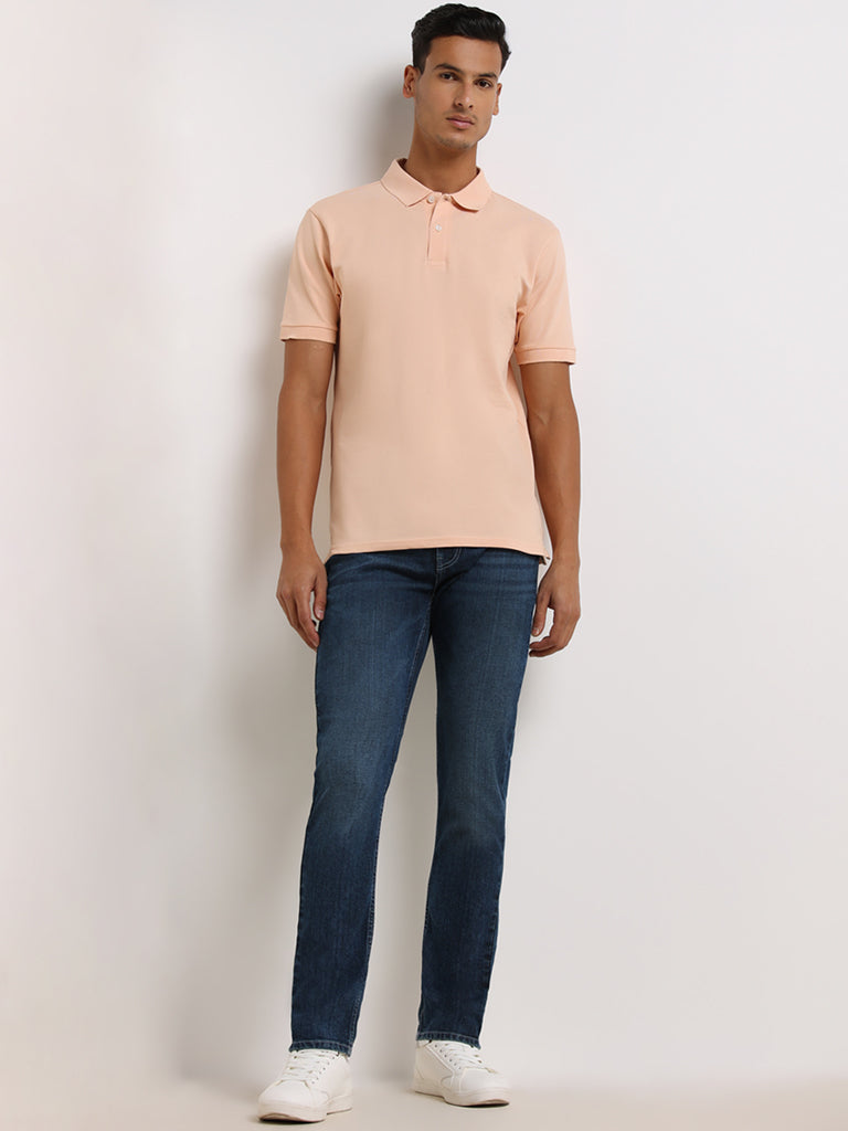 WES Casuals Peach Relaxed Fit Polo T-Shirt