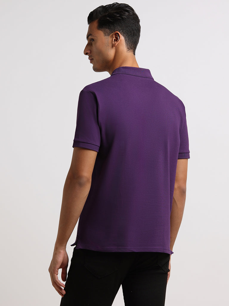WES Casuals Purple Relaxed Fit Polo T-Shirt
