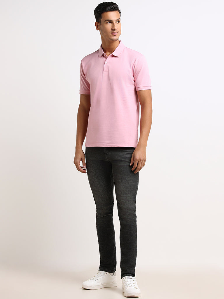 WES Casuals Pink Slim Fit Polo T-Shirt