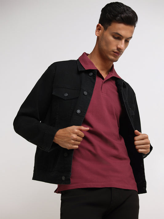 WES Casuals Burgundy Slim Fit Polo T-Shirt