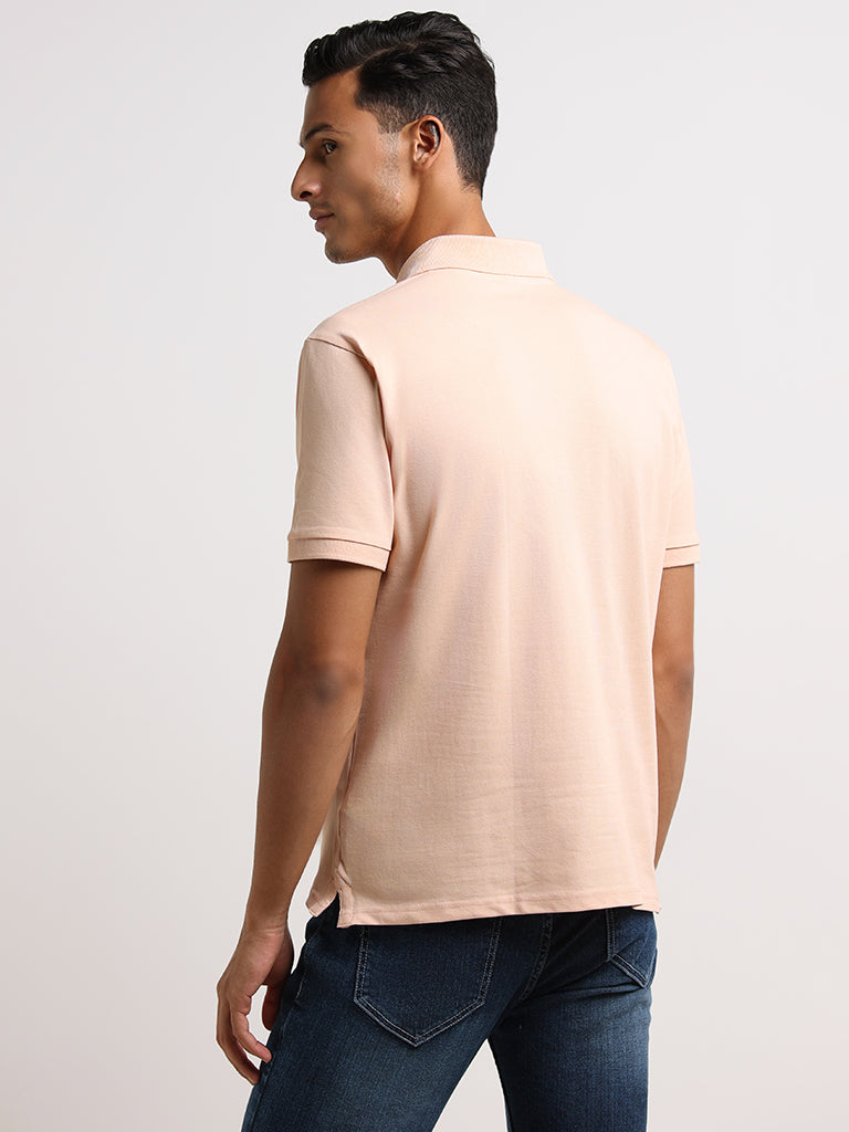 WES Casuals Peach Slim Fit Polo T-Shirt