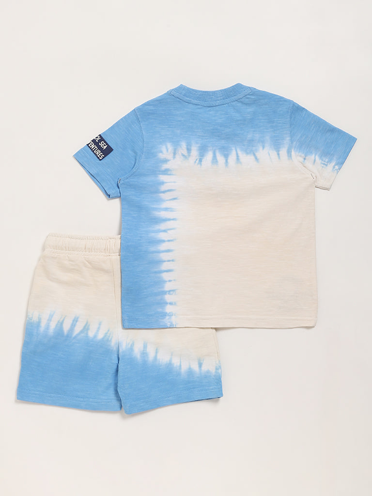 HOP Kids Blue Tie-Dye Printed T-Shirt & Shorts Set