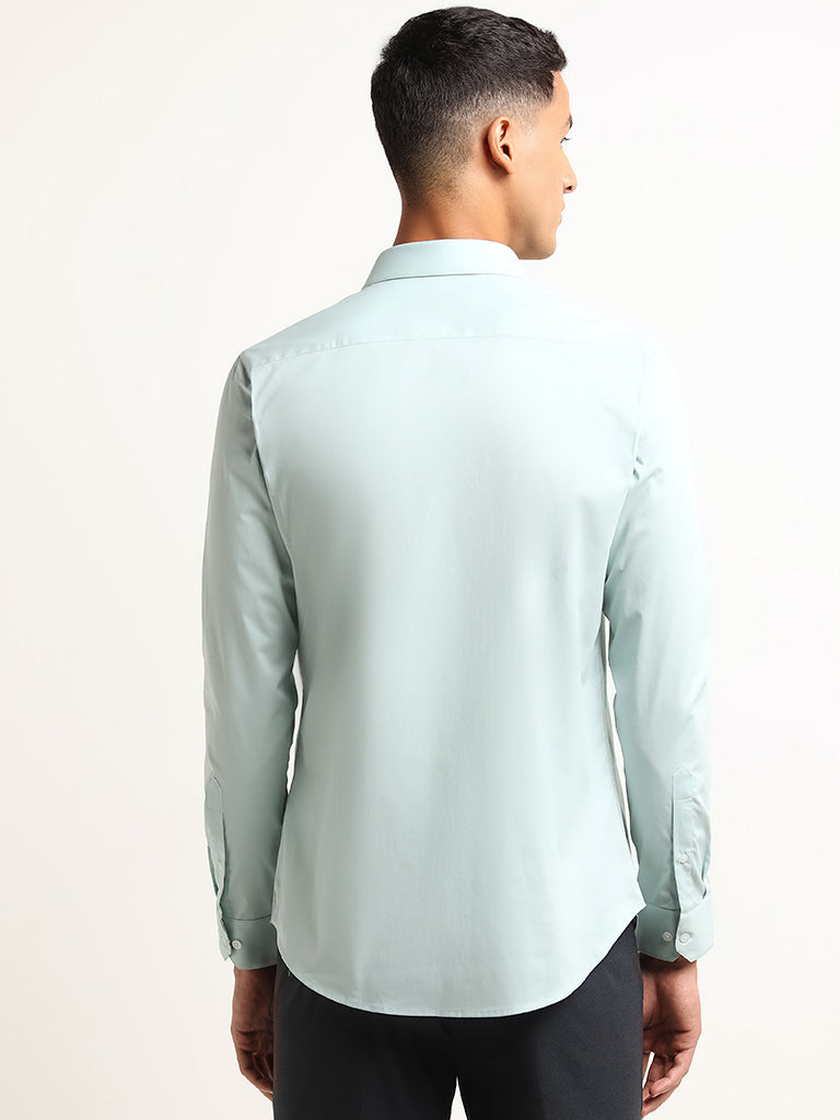 WES Formals Green Solid Ultra Slim Fit Shirt