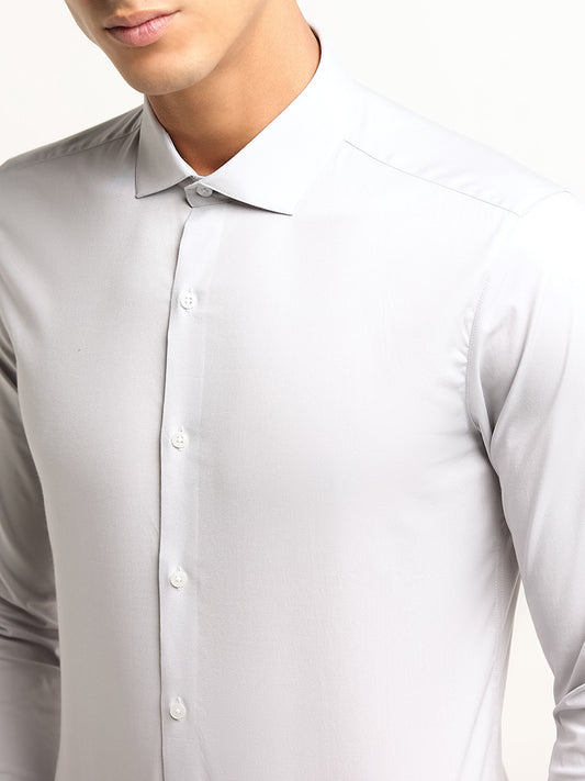 WES Formals Grey Solid Cotton Blend Ultra Slim Fit Shirt
