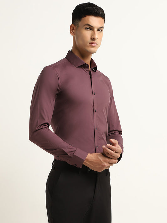 WES Formals Wine Solid Ultra-Slim Fit Shirt