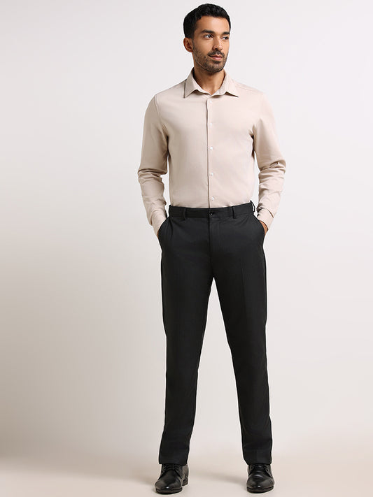 WES Formals Beige Slim-Fit Shirt