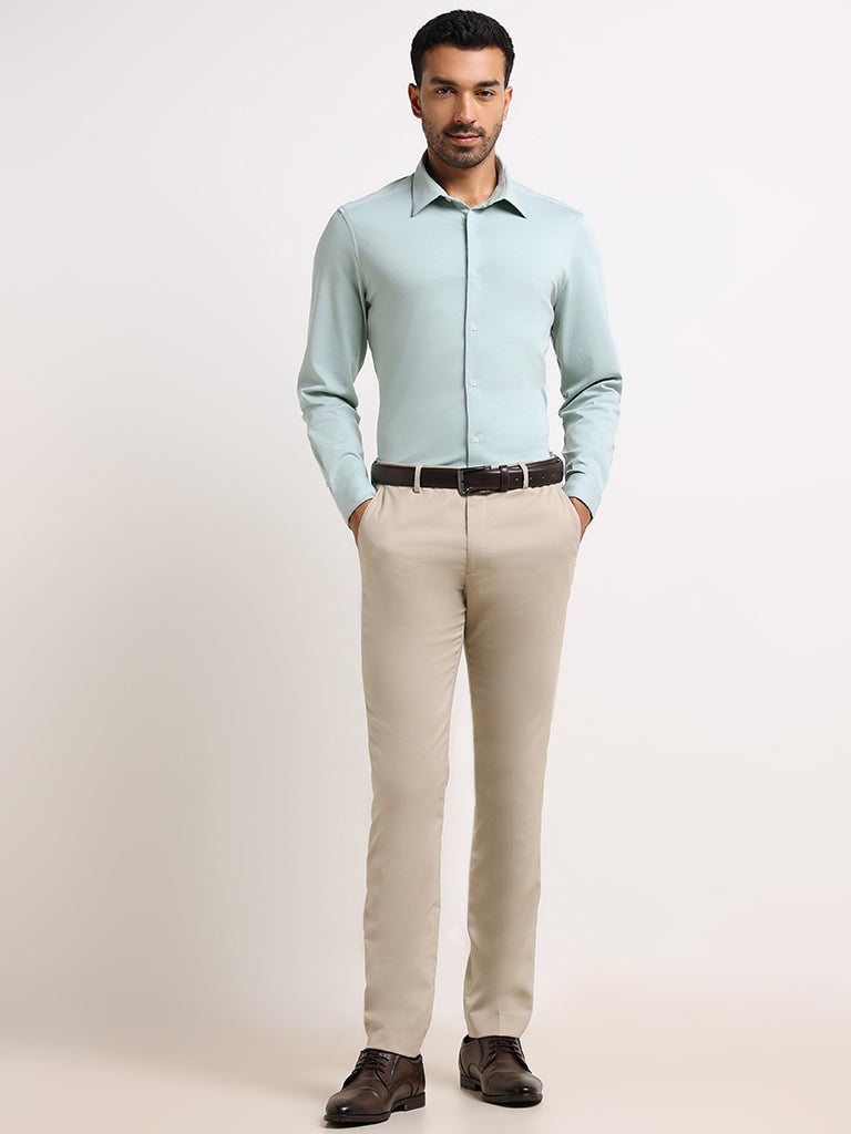 WES Formals Mint Green Slim- Fit Shirt