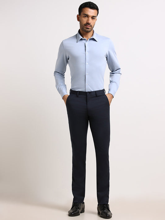 WES Formals Light Blue Slim- Fit Shirt