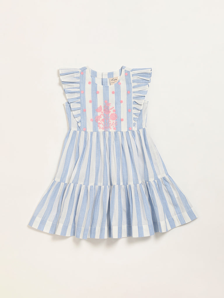 Utsa Kids Blue Striped Gathered A-Line Dress (2 - 8yrs)