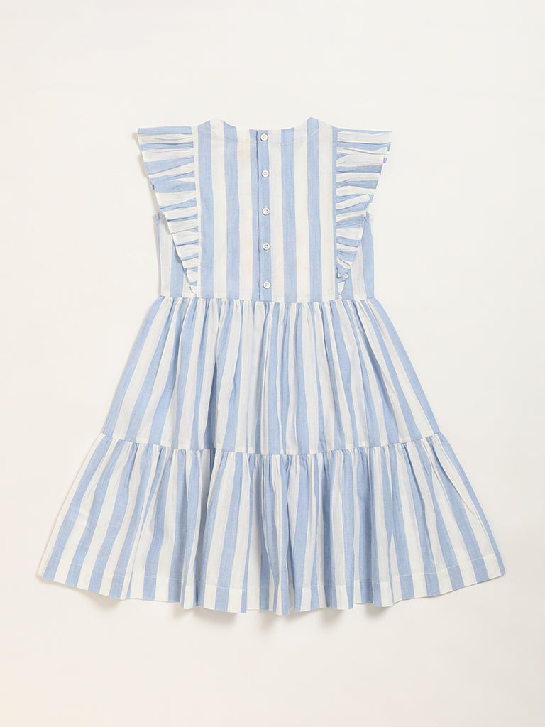 Utsa Kids Blue Striped Gathered A-Line Dress
