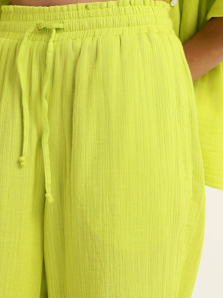 Wunderlove Lime Cotton Crinkled Relaxed Beach Pants
