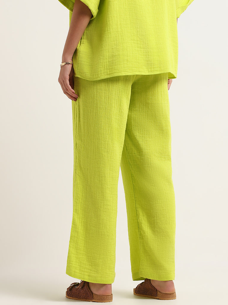 Wunderlove Lime Cotton Crinkled Relaxed Beach Pants