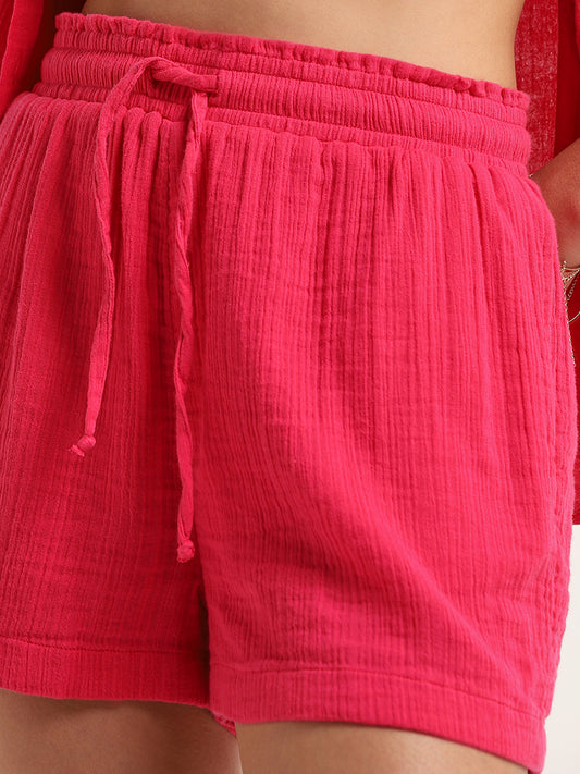 Wunderlove Pink Self-Patterned Cotton Shorts