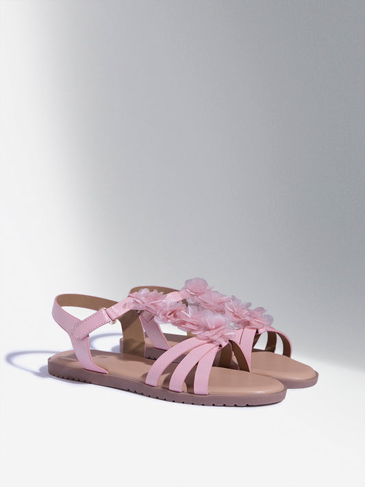 Yellow Pink Floral Applique Sandals