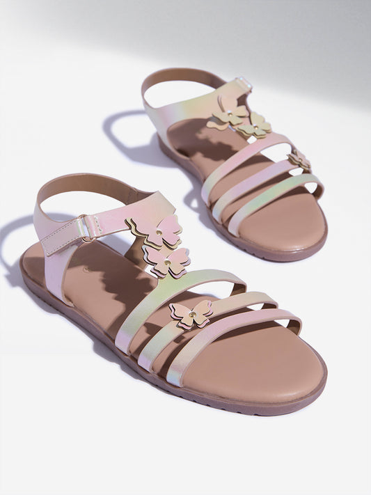 Yellow Light Gold Butterfly Multi-Strap Sandals