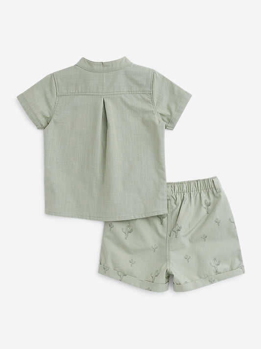 HOP Baby Sage Shirt with Printed Shorts Set