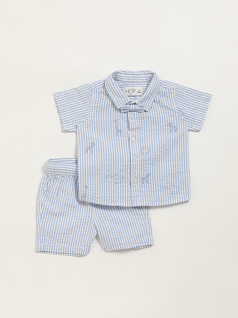 HOP Baby Blue Striped Shirt with Shorts Set