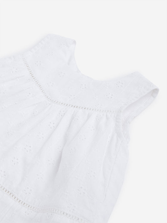 HOP Baby White Schiffli Detailed Top with Shorts Set