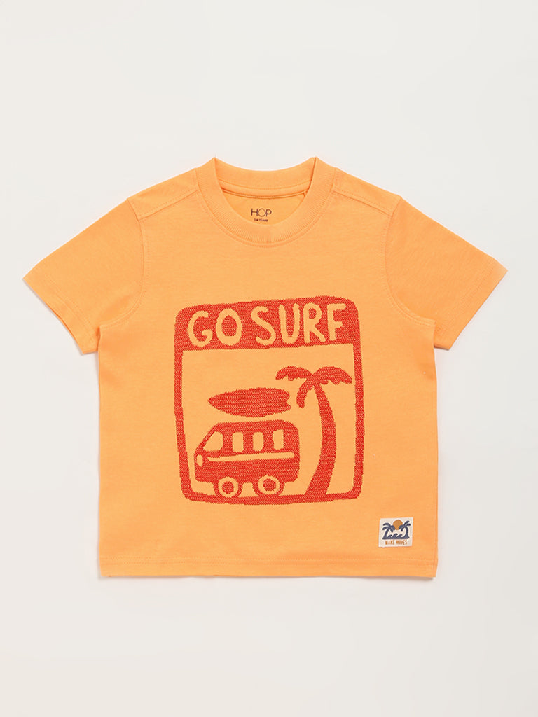 HOP Kids Orange Embroidered T-Shirt