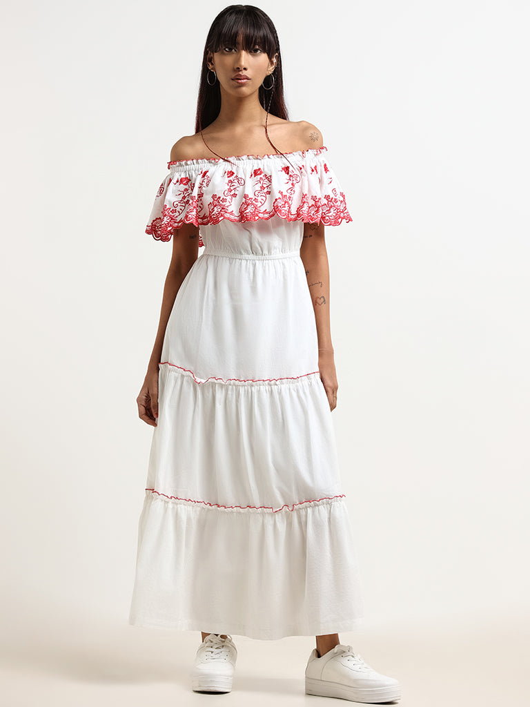 Bombay Paisley White Embroidered Dress