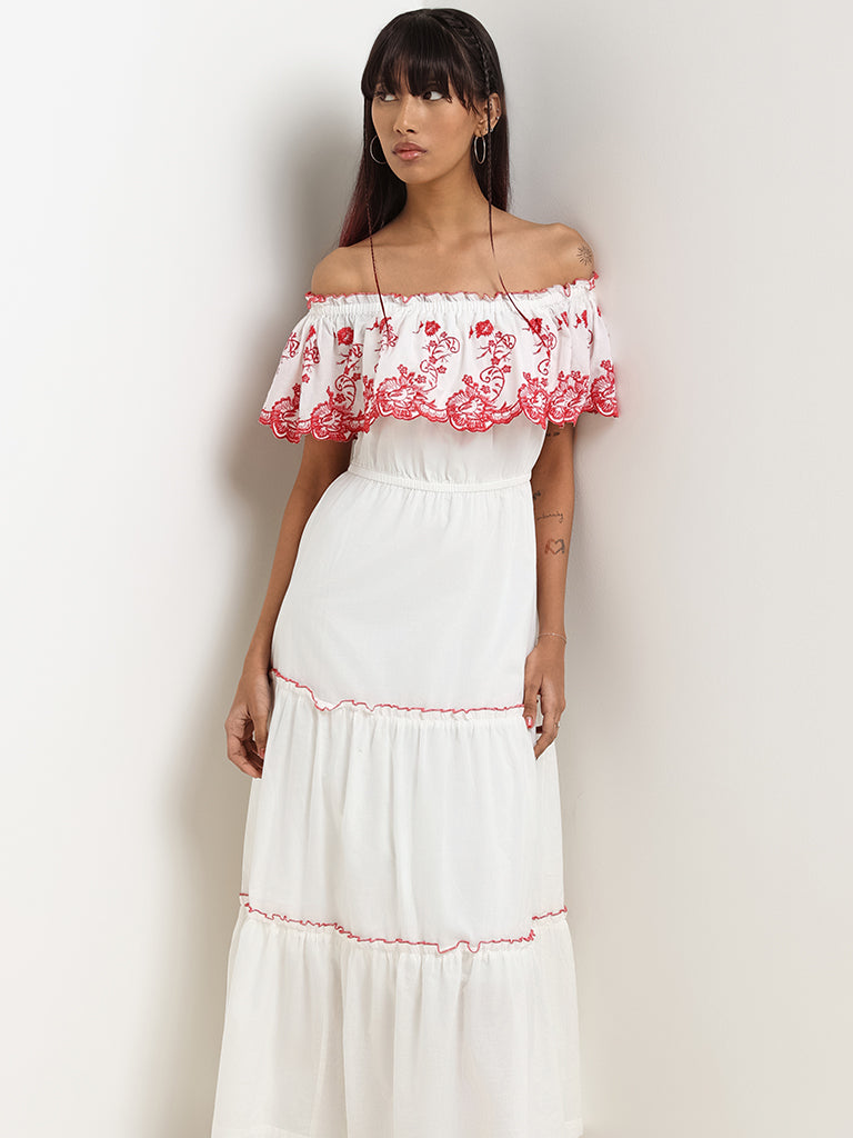 Bombay Paisley White Embroidered Cotton Dress