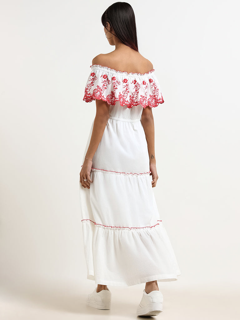 Bombay Paisley White Embroidered Dress