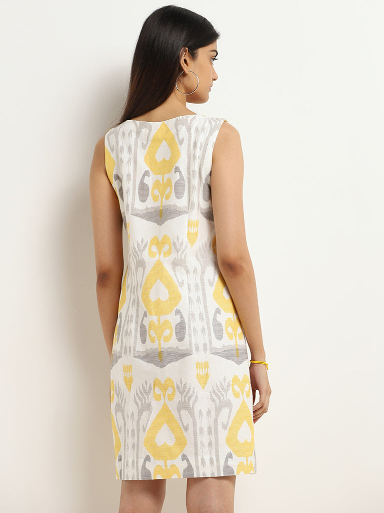 Bombay Paisley Yellow Ikat Printed Cotton Dress