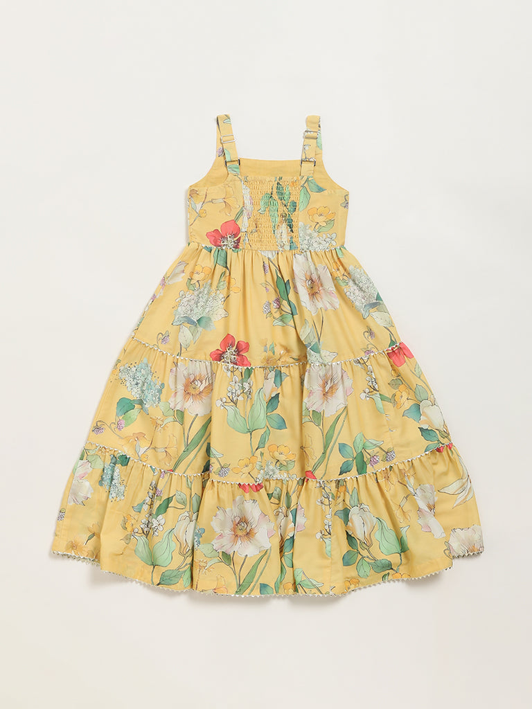 Utsa Kids Yellow Floral Strappy Dress