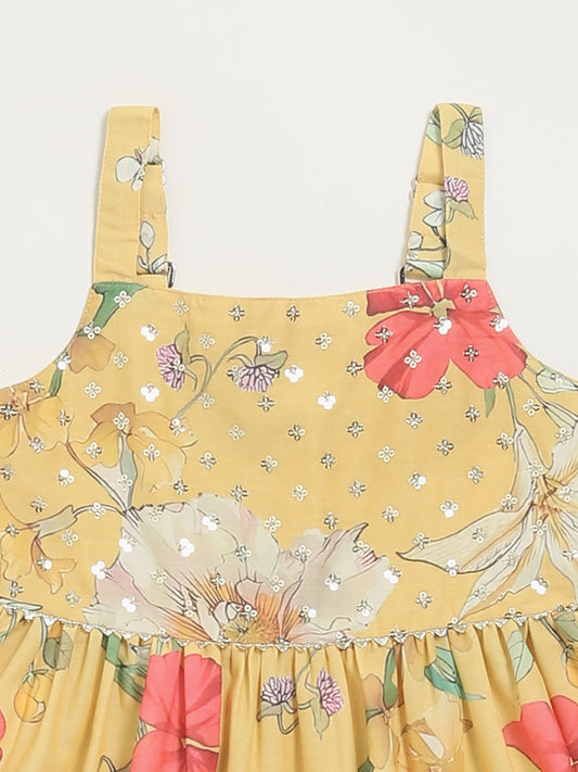 Utsa Kids Yellow Floral Strappy Dress (2 - 8yrs)