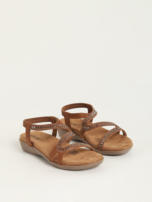 LUNA BLU Brown Embellished Faux Suede Sandals