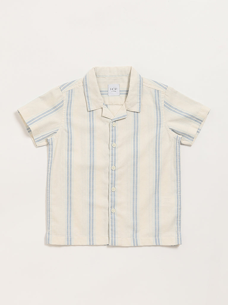 HOP Kids Cream Striped Textured Shirt