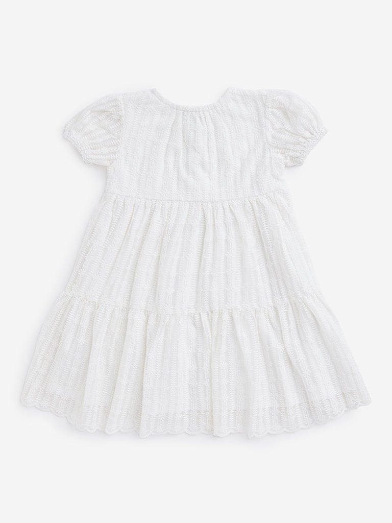 HOP Kids Off-White Embroidered Dress