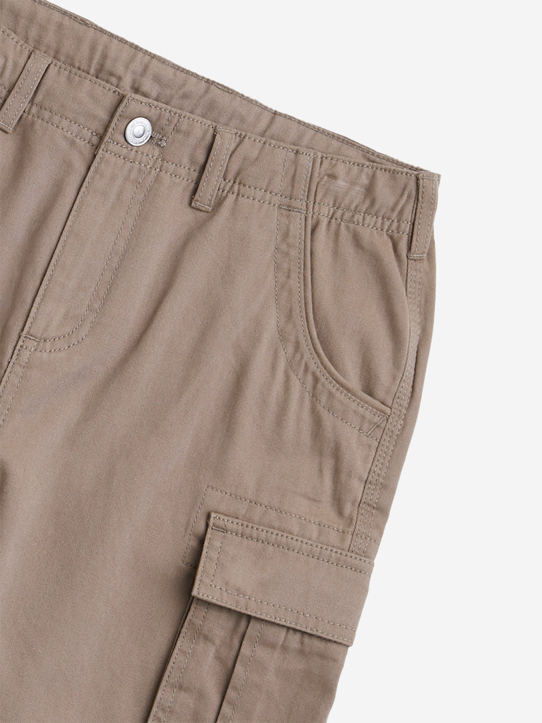 Y&F Kids Brown Relaxed Fit Cargo Shorts