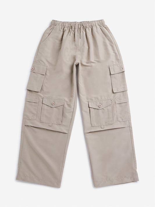 Y&F Kids Beige Cargo-Styled Mid Rise Trousers