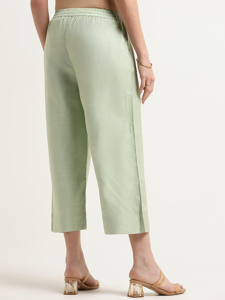 Zuba Green Cotton Blend Straight-Leg Pants