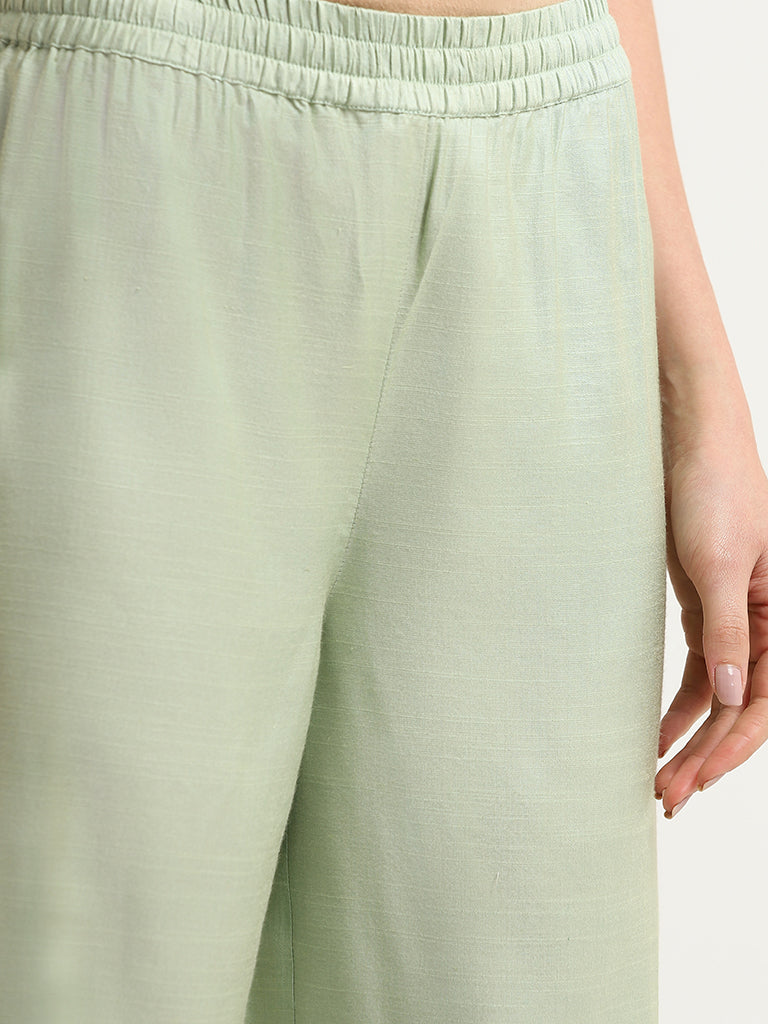 Zuba Green Cotton Blend Straight-Leg Pants